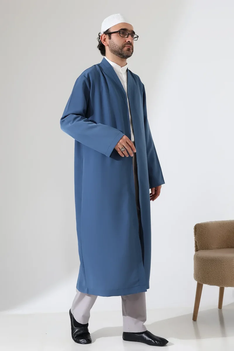 Erkek Namaz Elbisesi Buhara Yaka Cepli Namaz Cübbesi Mavi- (Sfa) - 3