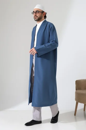 Erkek Namaz Elbisesi Buhara Yaka Cepli Namaz Cübbesi Mavi- (Sfa) - 4