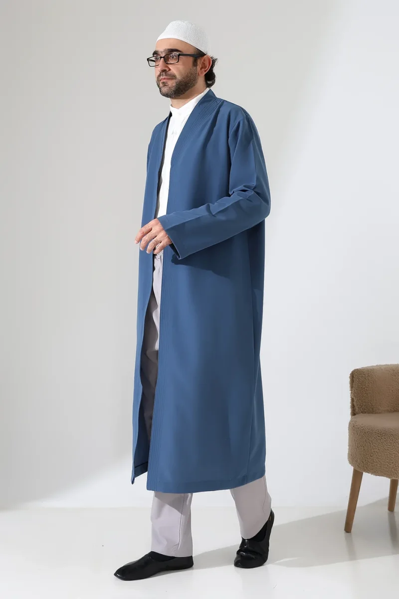 Erkek Namaz Elbisesi Buhara Yaka Cepli Namaz Cübbesi Mavi- (Sfa) - 4