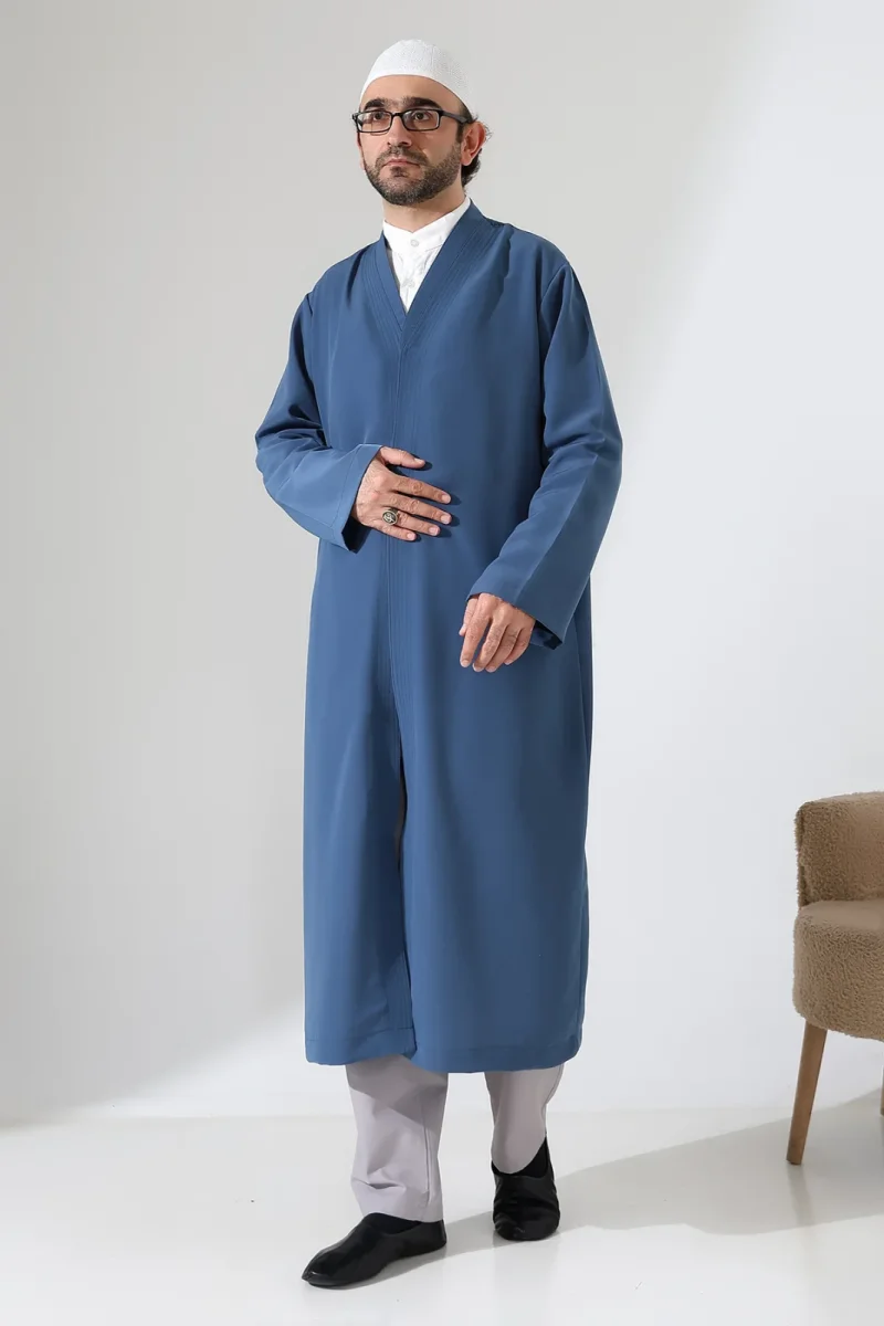 Erkek Namaz Elbisesi Buhara Yaka Cepli Namaz Cübbesi Mavi- (Sfa) - 6