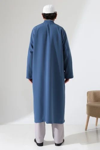 Erkek Namaz Elbisesi Buhara Yaka Cepli Namaz Cübbesi Mavi- (Sfa) - 8