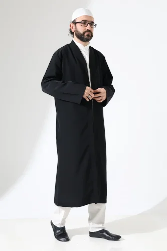 Erkek Namaz Elbisesi Buhara Yaka Cepli Namaz Cübbesi Siyah - (Sfa) - ihvanonline (1)