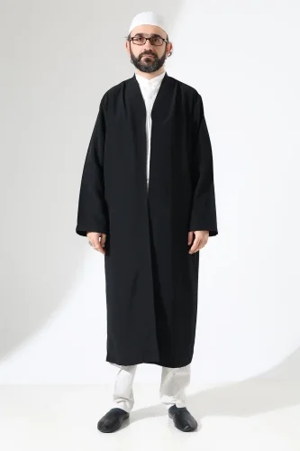 Erkek Namaz Elbisesi Buhara Yaka Cepli Namaz Cübbesi Siyah - (Sfa) - 4