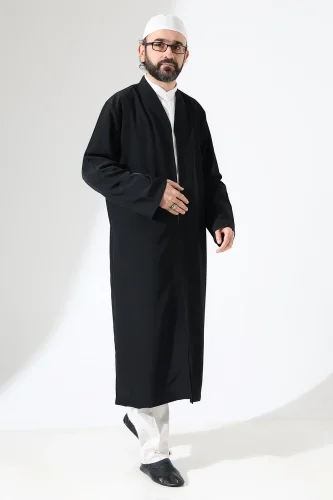Erkek Namaz Elbisesi Buhara Yaka Cepli Namaz Cübbesi Siyah - (Sfa) - 5