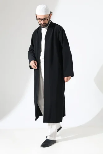 Erkek Namaz Elbisesi Buhara Yaka Cepli Namaz Cübbesi Siyah - (Sfa) - 6