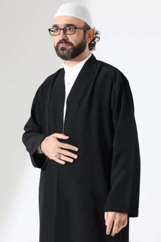 Erkek Namaz Elbisesi Buhara Yaka Cepli Namaz Cübbesi Siyah - (Sfa) - 7