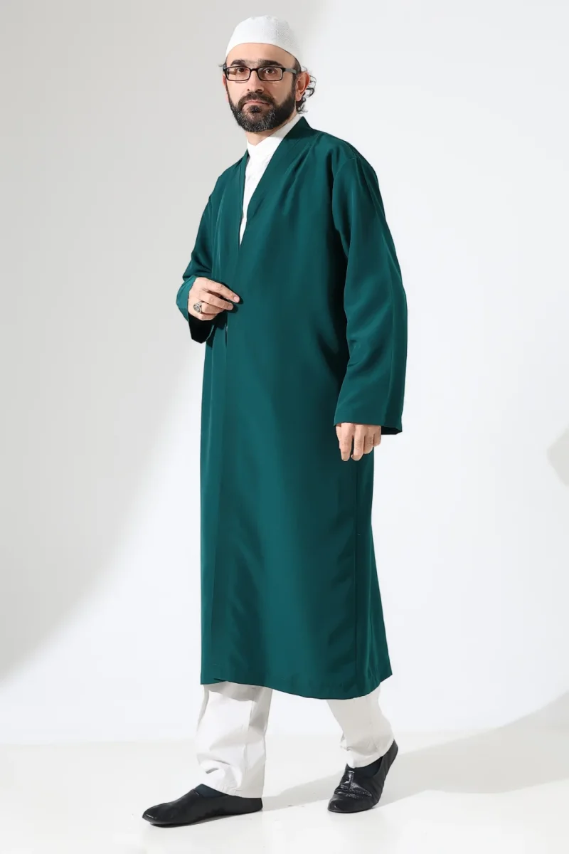 Erkek Namaz Elbisesi Buhara Yaka Cepli Namaz Cübbesi Yeşil - (Sfa) - 5