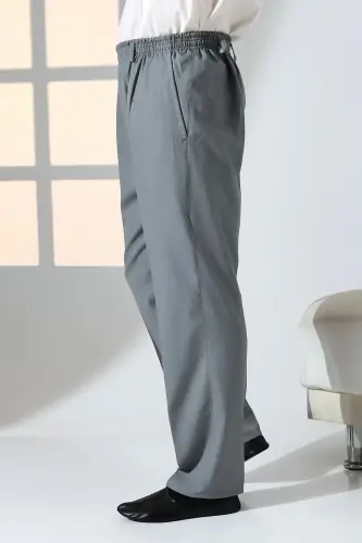 Erkek Rahat Kesim Beli Lastikli Cepli Hac ve Umre Kumaş Şalvar Pantolon - Gri (ISR) - 5