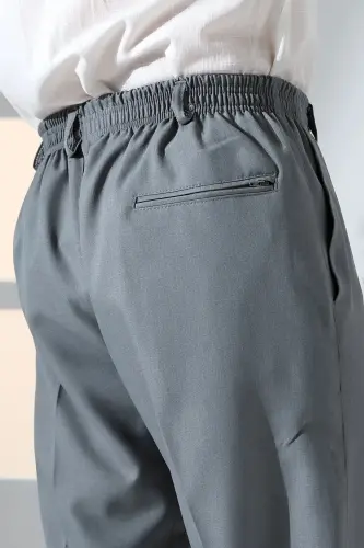 Erkek Rahat Kesim Beli Lastikli Cepli Hac ve Umre Kumaş Şalvar Pantolon - Gri (ISR) - 6