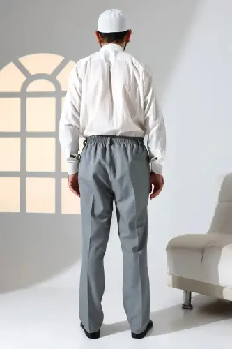 Erkek Rahat Kesim Beli Lastikli Cepli Hac ve Umre Kumaş Şalvar Pantolon - Gri (ISR) - 7