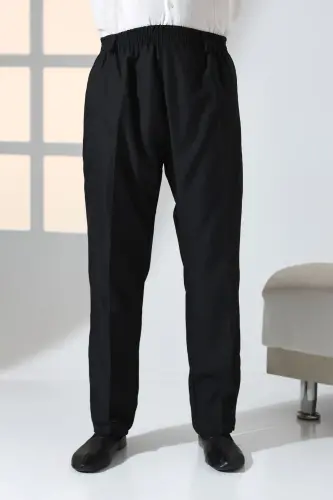 Erkek Rahat Kesim Beli Lastikli Cepli Hac ve Umre Kumaş Şalvar Pantolon - Siyah (ISR) - 4