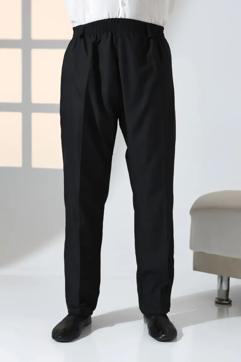 Erkek Rahat Kesim Beli Lastikli Cepli Hac ve Umre Kumaş Şalvar Pantolon - Siyah (ISR) - 4