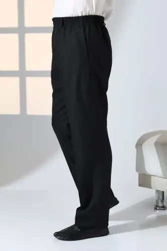 Erkek Rahat Kesim Beli Lastikli Cepli Hac ve Umre Kumaş Şalvar Pantolon - Siyah (ISR) - 5