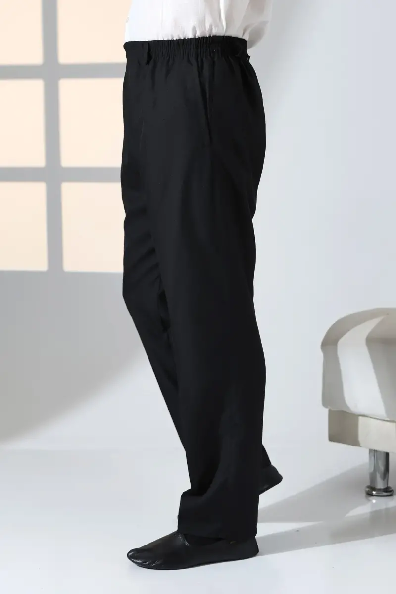 Erkek Rahat Kesim Beli Lastikli Cepli Hac ve Umre Kumaş Şalvar Pantolon - Siyah (ISR) - 5