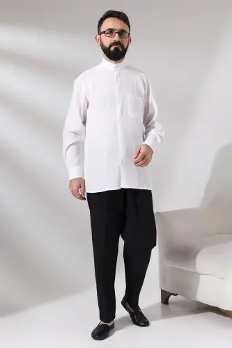 Erkek Siyah Çınar Rahat Kesim Beli Lastikli Hac ve Umre Keten Şalvar Pantolon - 6