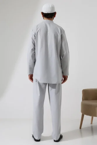 Erkek Tek Cepli Gömlek Pantolon İkili Takım Hac ve Umre Kıyafeti Açık Gri (Vşn) - 8