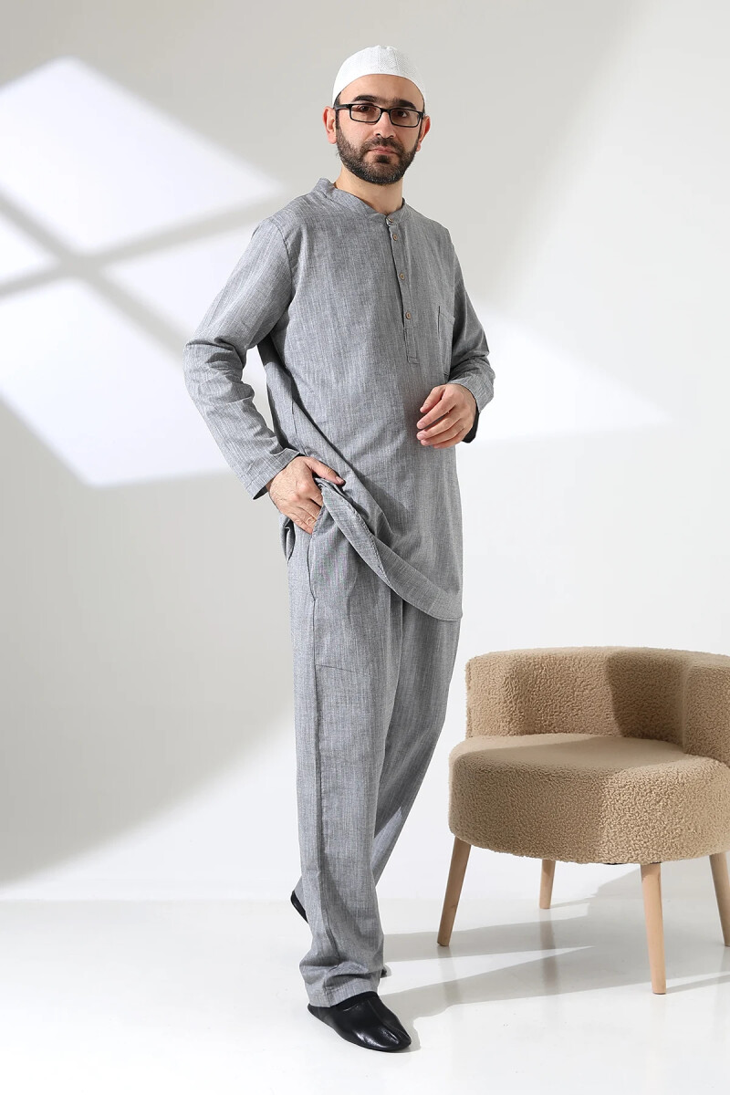 Erkek Tek Cepli Gömlek Pantolon İkili Takım Hac ve Umre Kıyafeti Gri (Vşn) - ihvanonline