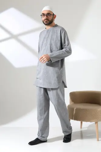 Erkek Tek Cepli Gömlek Pantolon İkili Takım Hac ve Umre Kıyafeti Gri (Vşn) - ihvanonline (1)