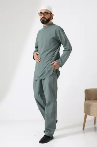 Erkek Tek Cepli Gömlek Pantolon İkili Takım Hac ve Umre Kıyafeti Yeşil (Vşn) - 2