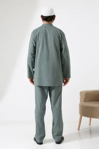 Erkek Tek Cepli Gömlek Pantolon İkili Takım Hac ve Umre Kıyafeti Yeşil (Vşn) - 8