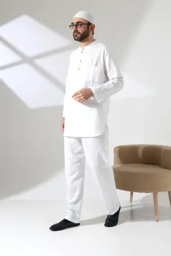 Erkek Tek Cepli Gömlek Pantolon İkili Takım Hac ve Umre Kıyafeti Beyaz (Vşn) - ihvanonline (1)