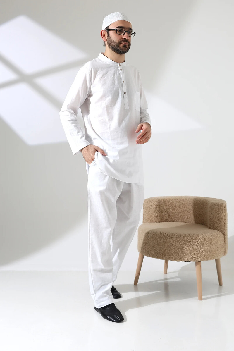 Erkek Tek Cepli Gömlek Pantolon İkili Takım Hac ve Umre Kıyafeti Beyaz (Vşn) - ihvanonline