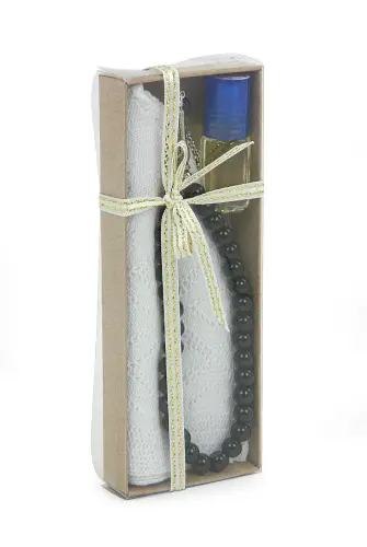 Esanslı Tesbihli Namaz Takkesi Erkek Hac Umre Hediyelik Set - ihvanonline (1)