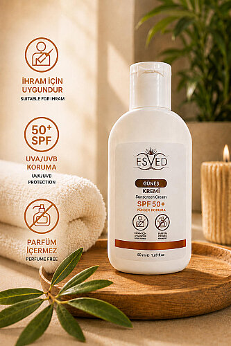 Esved SPF 50+ Alkolsüz İhrama Uygun Yüksek Koruma Güneş Kremi 50 ml - Esved