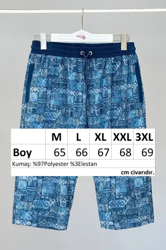 Etnik Desenli Erkek Deniz Şortu RK007-26 Açık Lacivert - 7