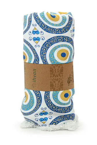 Evil Eye Bead Patterned Tile Printed Cotton Bamboo Loincloth - 1