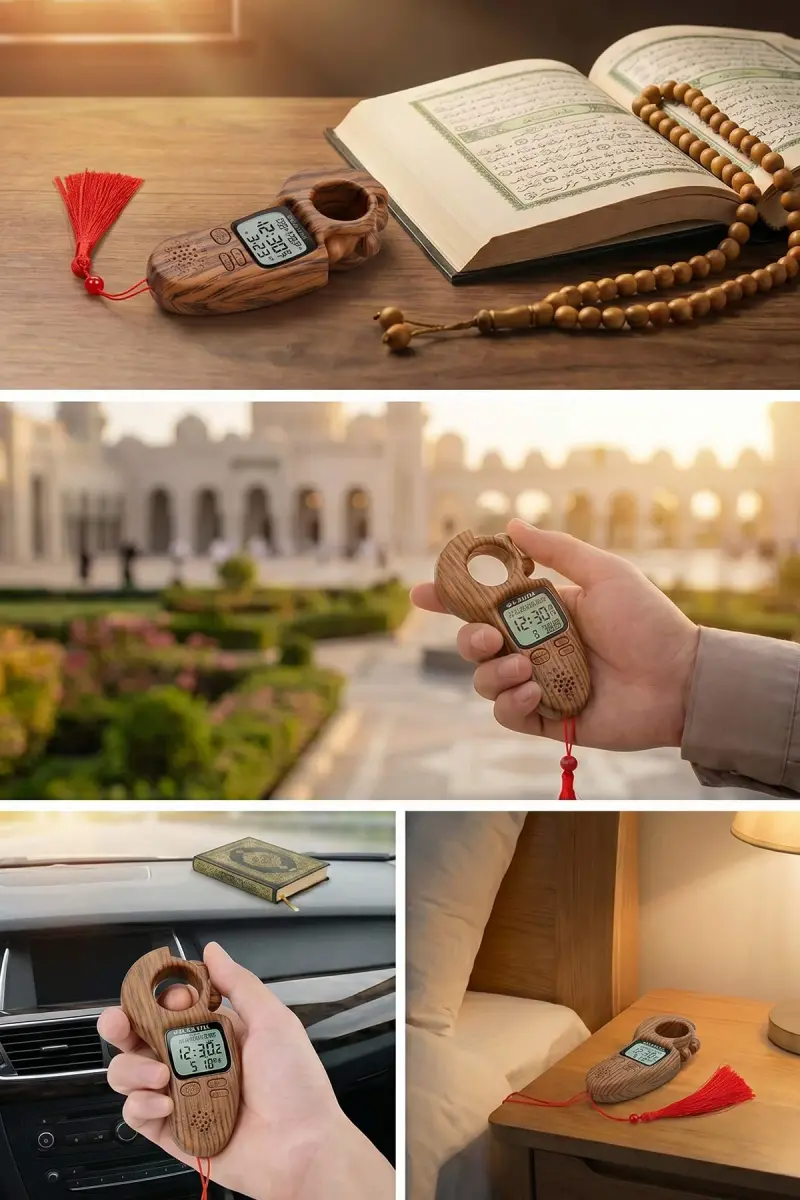 Ezan Okuyan Işıklı Sesli Kaydırmalı Al-Fajia Dijital Sayaç Tesbih Zikirmatik Açık Kahve - 3