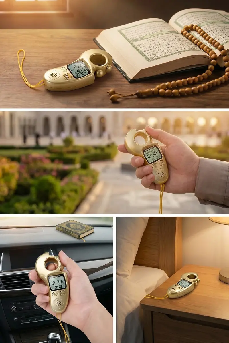 Ezan Okuyan Işıklı Sesli Kaydırmalı Al-Fajia Dijital Sayaç Tesbih Zikirmatik Gold - 3