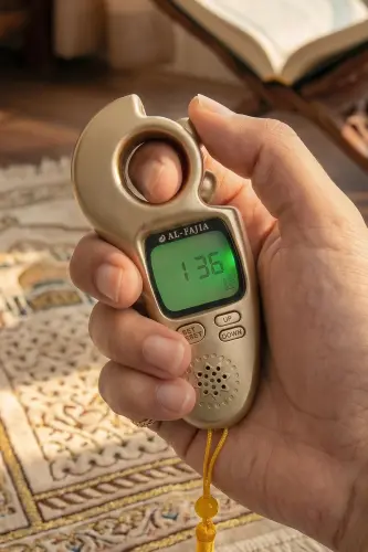 Ezan Okuyan Işıklı Sesli Kaydırmalı Al-Fajia Dijital Sayaç Tesbih Zikirmatik Gold 
