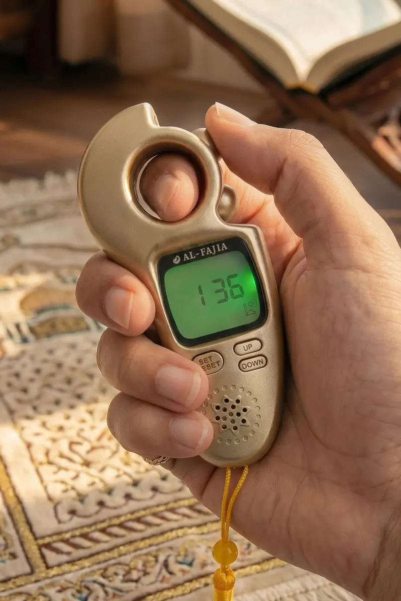 Ezan Okuyan Işıklı Sesli Kaydırmalı Al-Fajia Dijital Sayaç Tesbih Zikirmatik Gold - 1