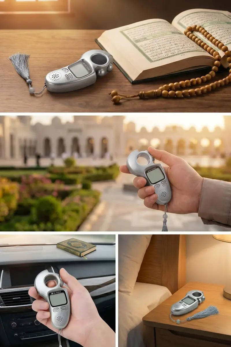 Ezan Okuyan Işıklı Sesli Kaydırmalı Al-Fajia Dijital Sayaç Tesbih Zikirmatik Gümüş - 3