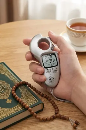 Ezan Okuyan Işıklı Sesli Kaydırmalı Al-Fajia Dijital Sayaç Tesbih Zikirmatik Gümüş - 2