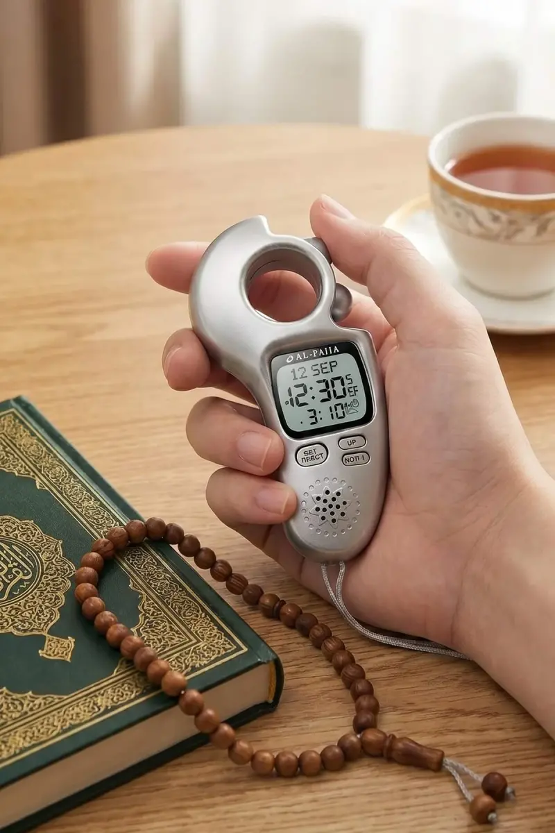 Ezan Okuyan Işıklı Sesli Kaydırmalı Al-Fajia Dijital Sayaç Tesbih Zikirmatik Gümüş - 2