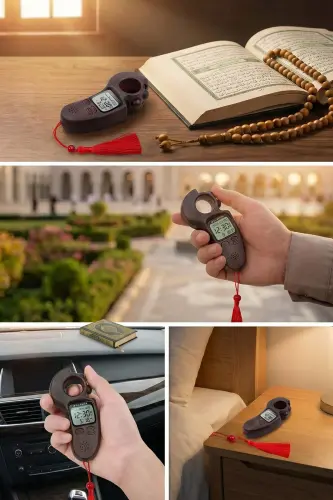 Ezan Okuyan Işıklı Sesli Kaydırmalı Al-Fajia Dijital Sayaç Tesbih Zikirmatik Koyu Kahve - 3