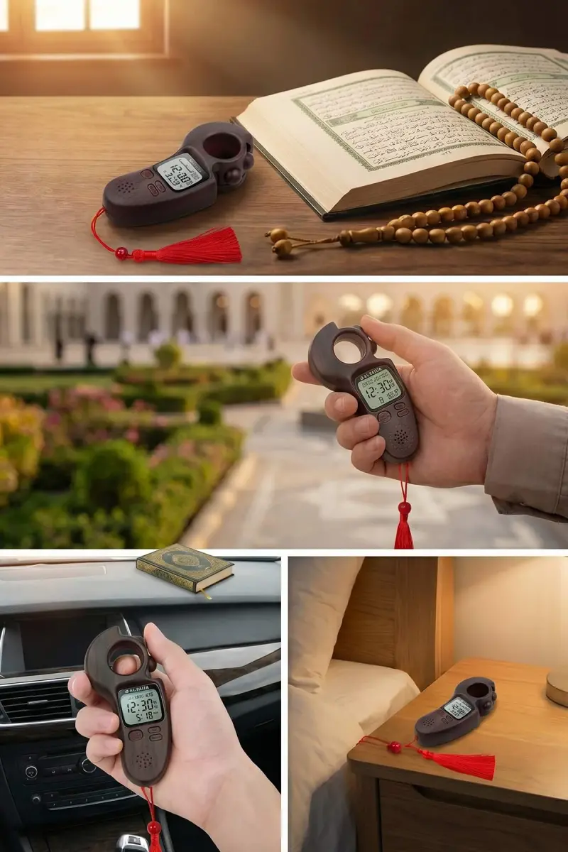 Ezan Okuyan Işıklı Sesli Kaydırmalı Al-Fajia Dijital Sayaç Tesbih Zikirmatik Koyu Kahve - 3