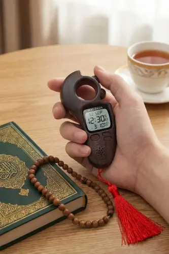 Ezan Okuyan Işıklı Sesli Kaydırmalı Al-Fajia Dijital Sayaç Tesbih Zikirmatik Koyu Kahve - ihvanonline (1)