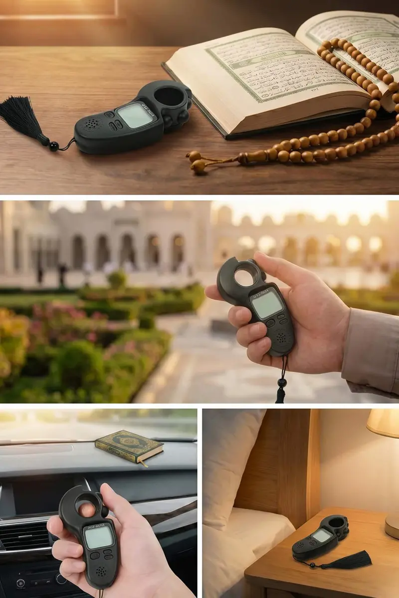 Ezan Okuyan Işıklı Sesli Kaydırmalı Al-Fajia Dijital Sayaç Tesbih Zikirmatik Siyah - 3