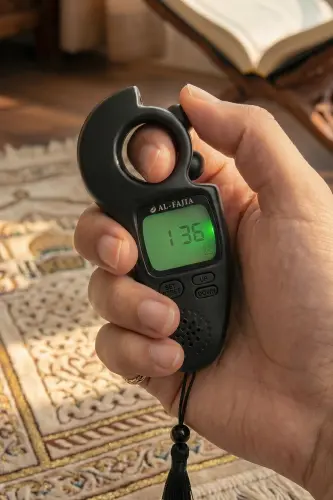 Ezan Okuyan Işıklı Sesli Kaydırmalı Al-Fajia Dijital Sayaç Tesbih Zikirmatik Siyah 