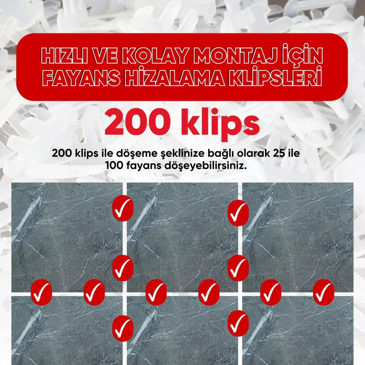 Fayans Seramik Seviye Tespit Derz Artısı Tutucu Klipsi 2 mm 200 Adet - 5