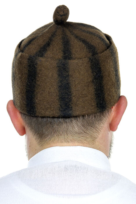 Felt Wool Skullcap - Striped Brown - 3