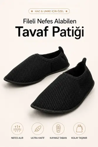 Fileli Nefes Alabilen Hac Umre Tavaf Patiği Siyah 
