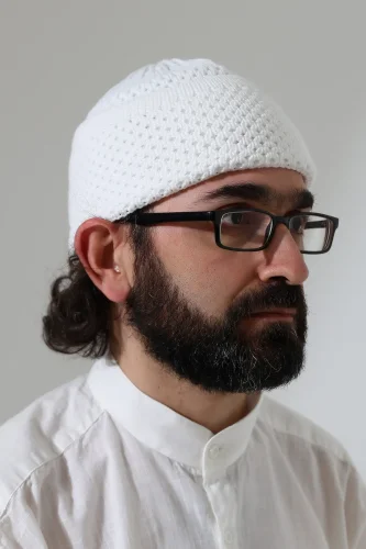 Fındık Desen Orlon Katlamalı Kışlık Namaz Takkesi, Sıcak Tutan Bere Takke Beyaz 