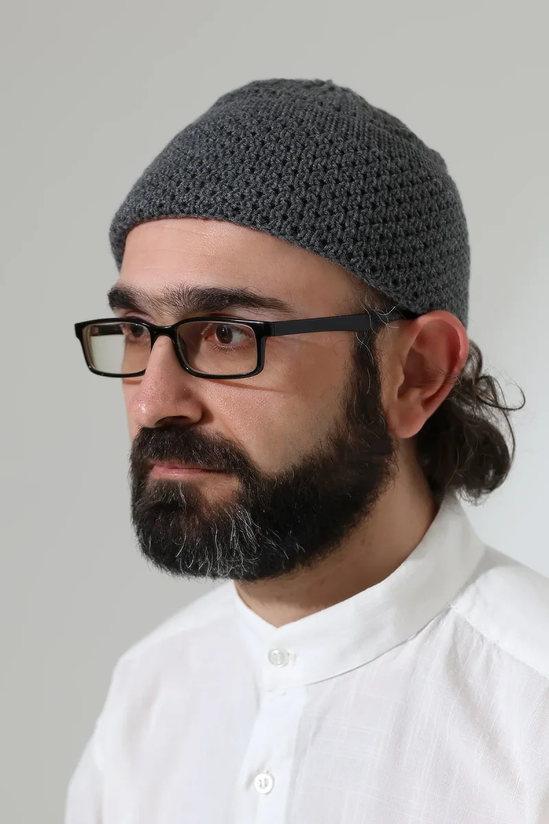 Fındık Desen Orlon Katlamalı Kışlık Namaz Takkesi, Sıcak Tutan Bere Takke Gri - 1