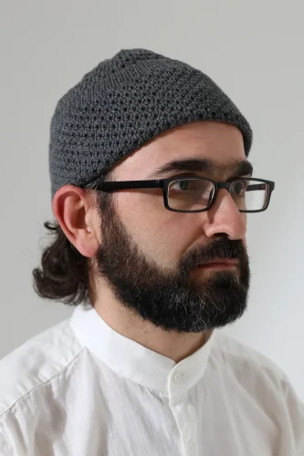 Fındık Desen Orlon Katlamalı Kışlık Namaz Takkesi, Sıcak Tutan Bere Takke Gri - ihvanonline (1)