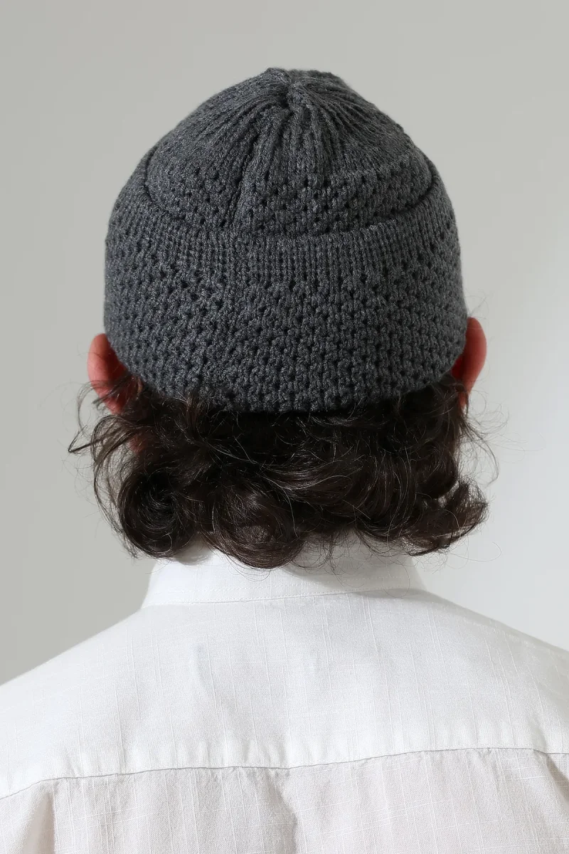 Fındık Desen Orlon Katlamalı Kışlık Namaz Takkesi, Sıcak Tutan Bere Takke Gri - 7