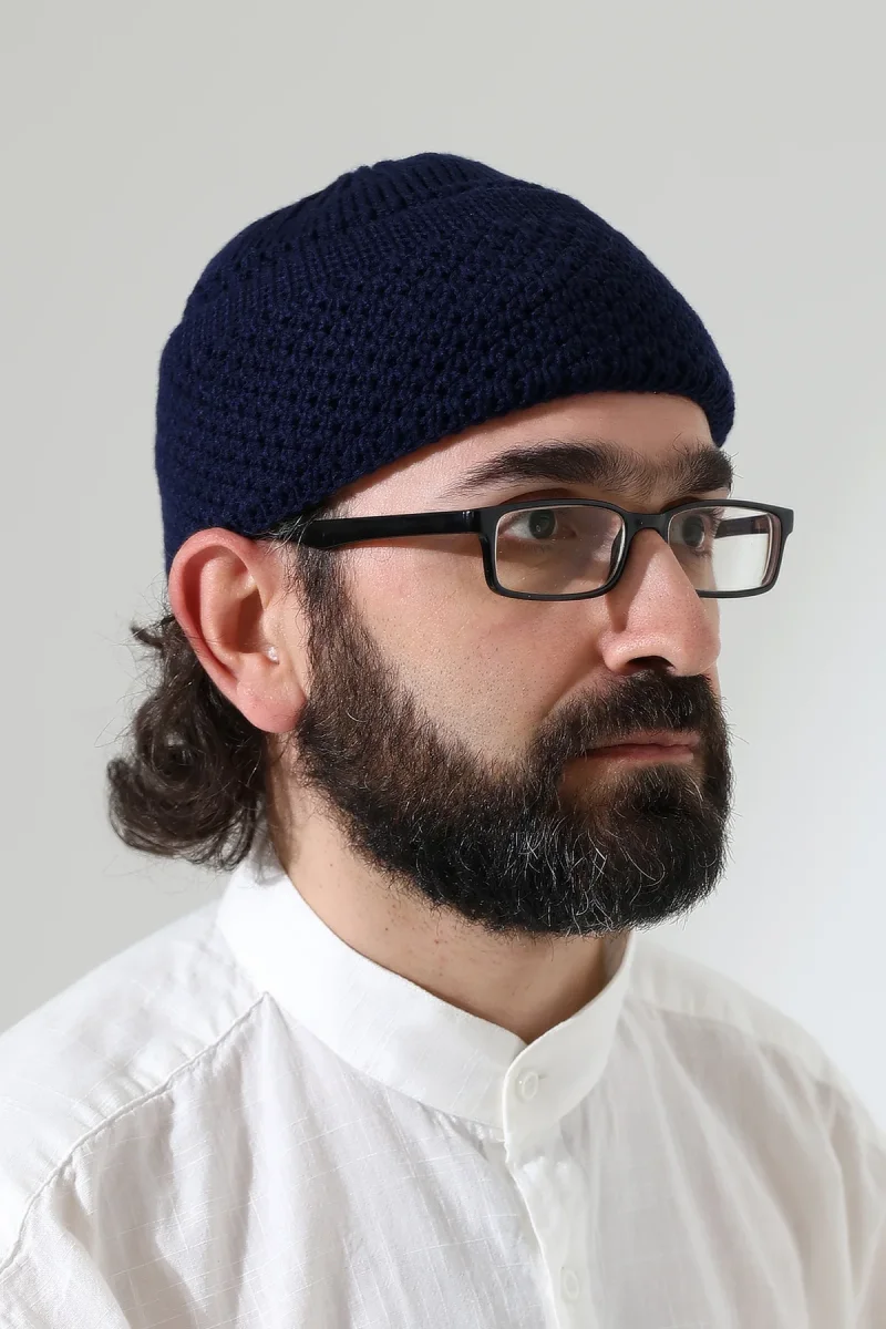 Fındık Desen Orlon Katlamalı Kışlık Namaz Takkesi, Sıcak Tutan Bere Takke Lacivert - 2